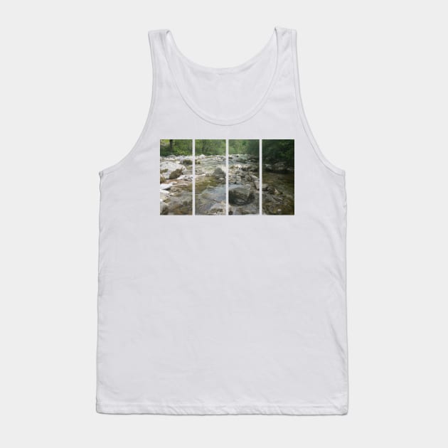 A static shot of the clear water of a mountain stream between rocks and stones; beautiful nature in a sunny day; no people around Tank Top by fabbroni-art